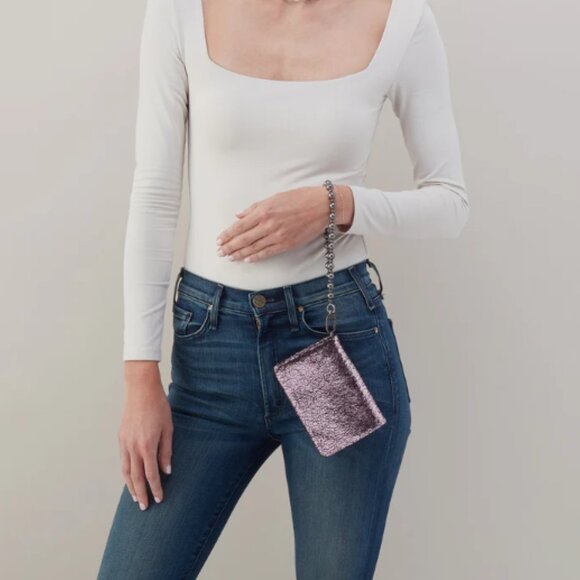 HOBO Ross Bead Wristlet in Blush Crackle Painted Leather Purple NWT - Picture 4 of 5